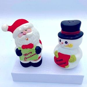 Vintage ENESCO 1985 Santa And Snowman Salt And Pepper Shakers Christmas